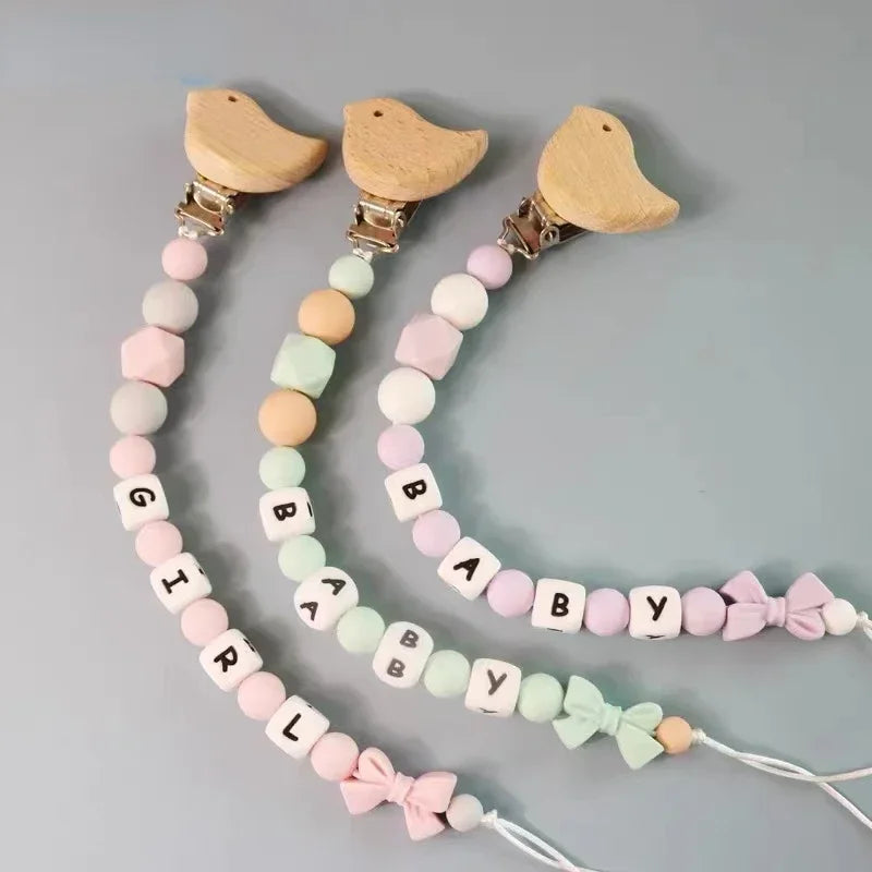 Custom Baby Pacifier Clips Personalize Name Dummy Nipple Holder Chains Infant Feeding Soother Teether Teething Toys Chew Gift